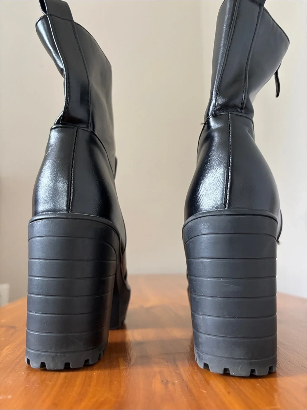 Platform Ankle Boots with Chunky Sole - Black